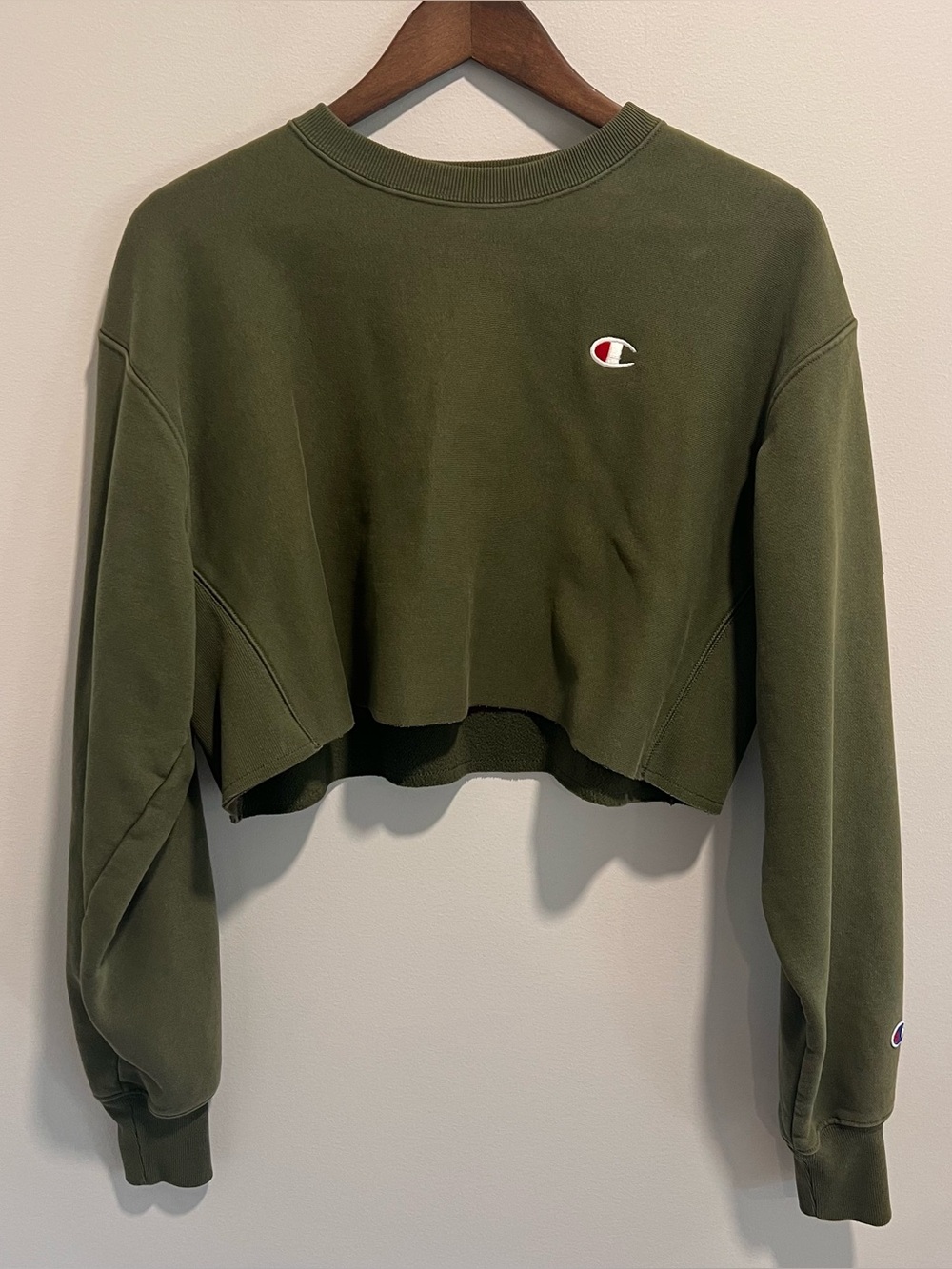 Champion Olive Green Cropped Crew Sweatshirt